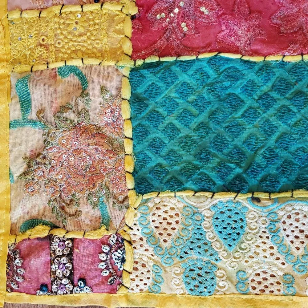 Handmade Embroidered Sequined Quilted Pillow Covers, Set of 2, Colorful Boho